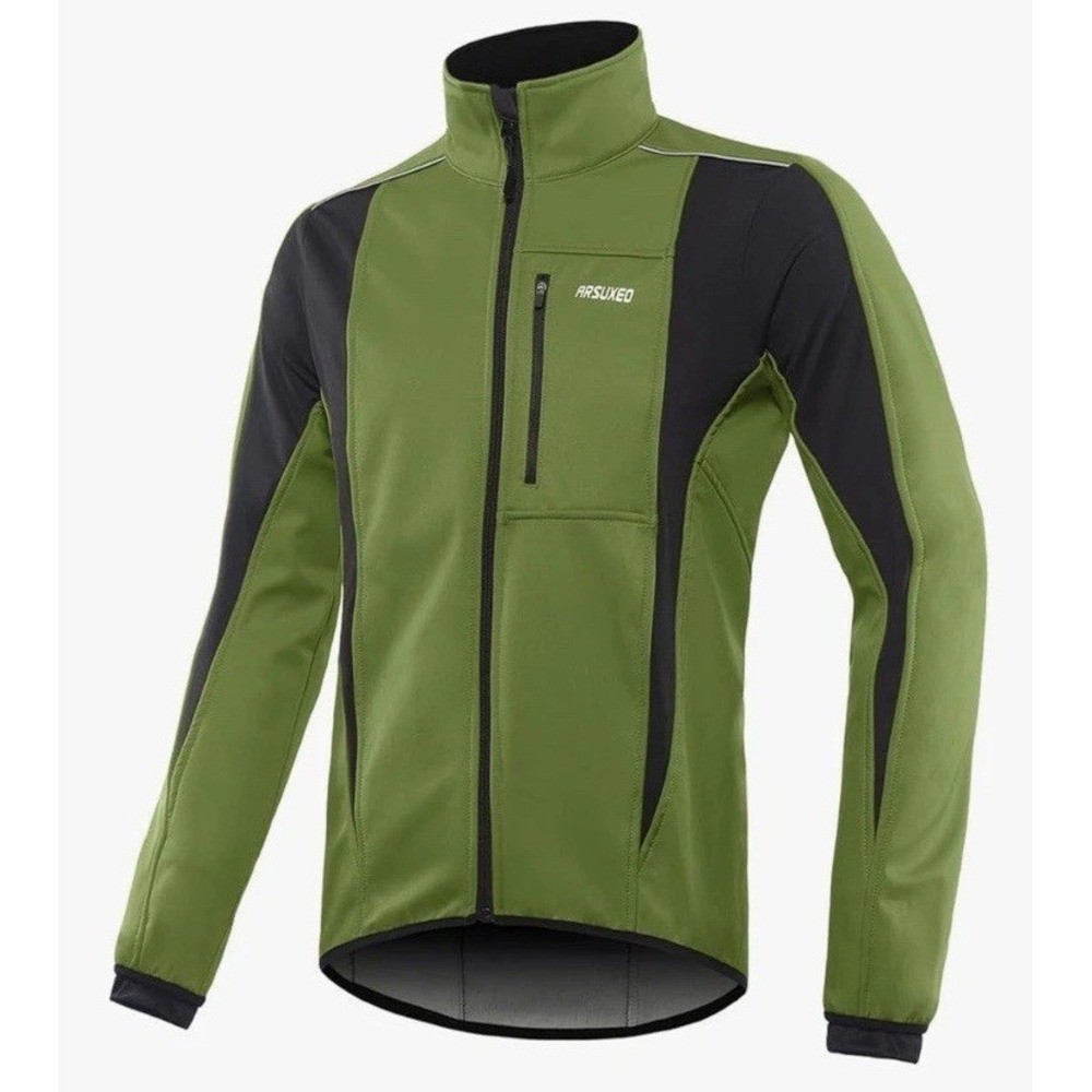 Arsuxeo Cycling Jacket Green Softshell Thermal Windproof Men's S Performance